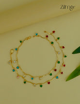 18k Gold Plated Multi colored Heart Charm Pair Anklet-KT1012196